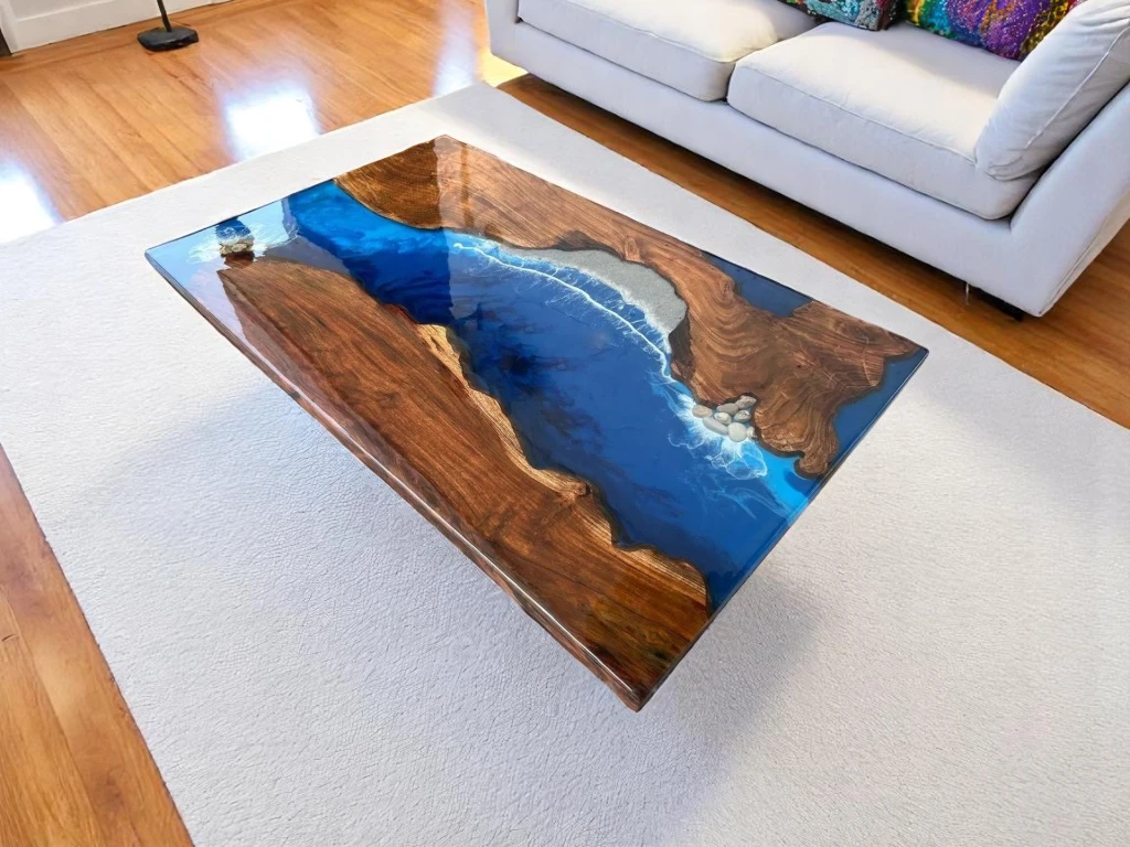 Best Wood Epoxy Ocean Waves Dining Table :  Home Interior